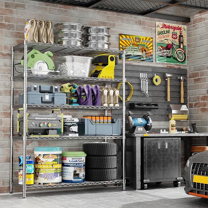 ROOMTEC 5-Tier Wire Shelving Unit,45" W*20" D*72" H,Max Load 2000LBS | Heavy Duty Garage Shelving, Adjustable Storage Shelves, Metal Shelf Rack for Kitchen, Laundry, Pantry, Warehouse, Basement