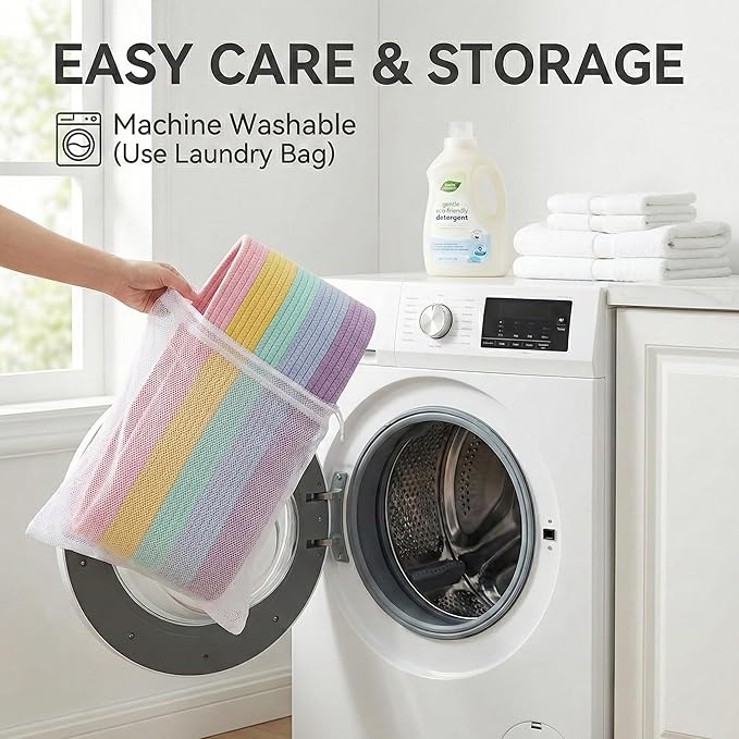 JMvicyroam 115L Extra Large Machine Washable Cotton Rope Blanket Basket | Collapsible laundry hamper, Reinforced handles, For blankets, pillows, toys and clothes, Living room and bedroom, Rainbow
