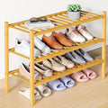 Smiry Bamboo Shoe Rack for Closet, 3 Tier Wooden Shoe Organizer, Stackable Wood Shoe Storage Shelf for Entryway, 14 Vertical Slats, One-piece Heavy-Duty Legs, 26.77"x11.02"x18.31", Natural