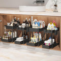 Sevenblue 4 Pack Under Sink Organizer, Bathroom Organizers and Storage, 2 Tier Multi-Use Pull Out Cabinet Organizer with Hang Hooks and Cups (Black, 4 Pack)