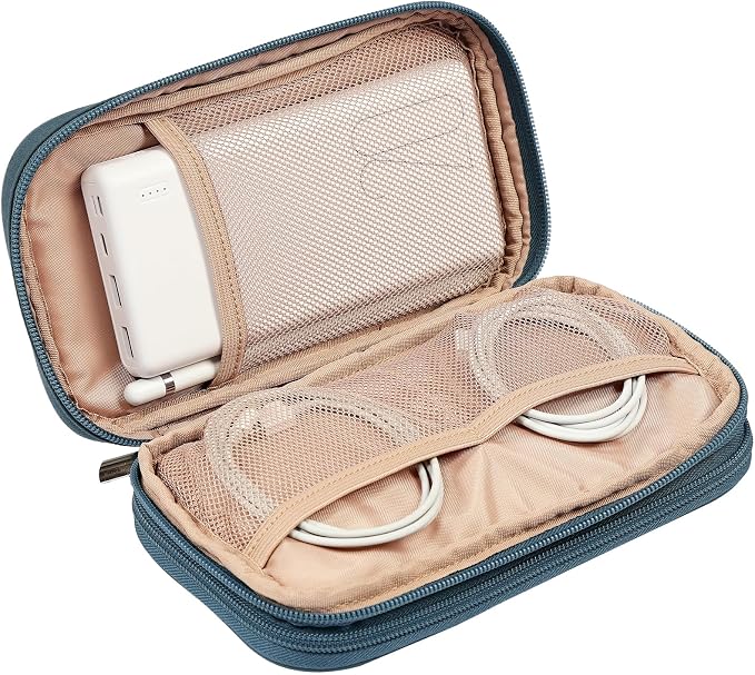 NISHEL Electronics Travel Organizer Cord Case, Charger Cable Tech Bag | Double-layer bag keeps chargers, cables, flash drive, and small tech essentials organized for trip, Medium, Lake-Blue