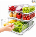 SMRCAD Clear Fridge Bins with Drain Trays - BPA-Free PET, Stackable(6 Pack) | 6 Pack: 1 Drawer + 5 lidded Bins, Helps Keep Produce Fresh, 16.3L Capacity, Hand Wash Only