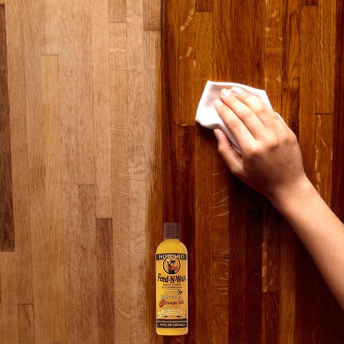Howard Feed N Wax Wood Polish and Conditioner, and Howard Orange Oil Wood Polish, Wood Furniture Cleaner and Teak Wood Cleaner