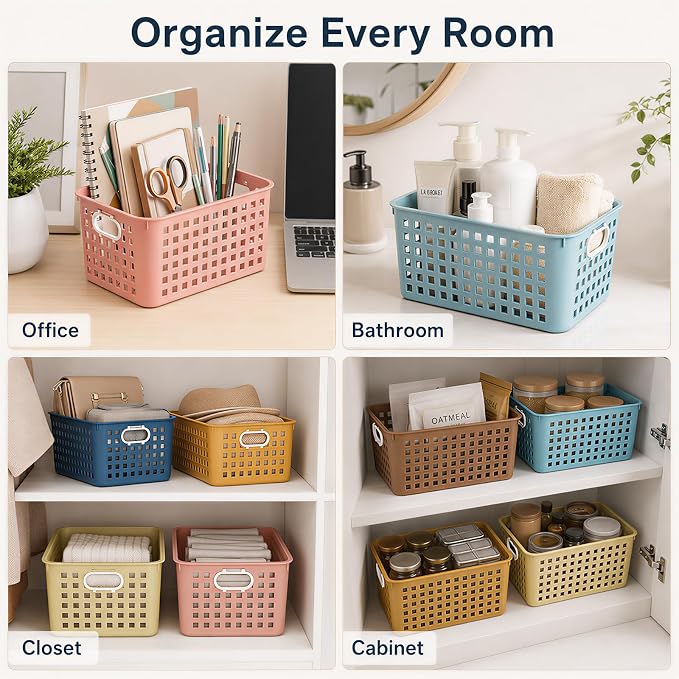 6 Pack Plastic Classroom Storage Baskets, Organizer Bins with Handle | Bohemian 11" × 7.1" × 4.6" Medium Papers Book Storage Organizer for School Classroom Library Office Home Desktop Bookshelf
