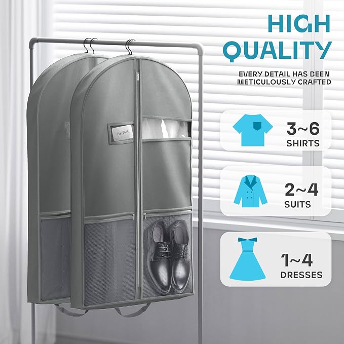 Lazebox 43" Travel Garment Bag with Accessories Zipper Pocket, Heavy Duty Suit Bag for Suits, Tuxedos, Dresses, Coats, Grey, 1 pack