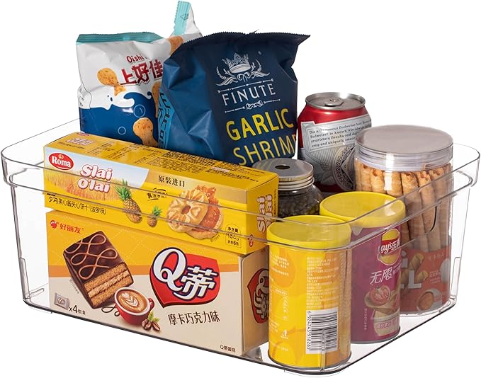 Basicwise Clear Storage Container with Lid For Kitchen Pantry Cabinet & Fridge Storage For Organizing Snacks Produce Supplies Or Essentials Durable Bin For Home Dorm Apartment Or Office Use, Medium