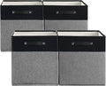 FinishingBo 13 x 13 Inch Fine Linen Storage Bins with Handles，Fabric Cube Boxs，Basket Organizers for Shelves for Home, Closet Drawers (Black/Gray-4 Pack)