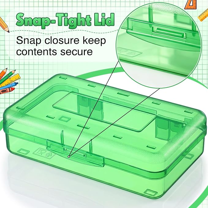 Blulu 6 Pack Large Plastic Pencil Case Box Clear Pencil Boxes Bulk Hard Crayon Box Storage with Snap Lids 8.1 x 4.7 x 2.2 Inch Painting Organizer Classroom Stationery School Supplies (Green)