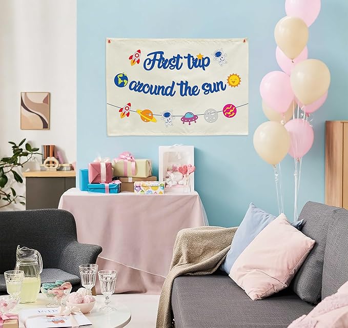 Classroom Wall Decor-Educational Rectangular Banner for Teacher,kids,Classroom Reading Room Nursery Office Playroom Bedroom Flag Sign Decor-Birthday Christmas Gift-First Trip Around The Sun
