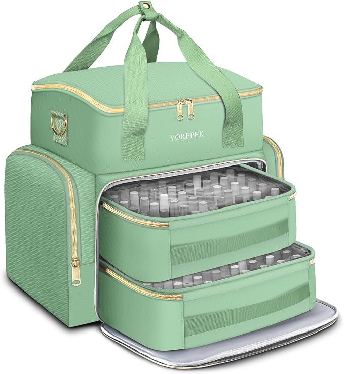 YOREPEK XL Nail Polish Organizer Bag Holds 96 to 100+ Bottles, Sage Breeze | Gel Polish Travel Case Bag with 2 Removable Pouches, Nail Storage Bag Fits Nail Supplies, UV lamp, Gifts for Manicurist Women