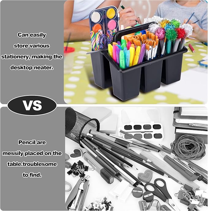 Plastic Caddy With Handle,Protable Classroom Craft Caddy, 6-pack Storage Caddy For Pencil,Pen,Craft Tools (Black)