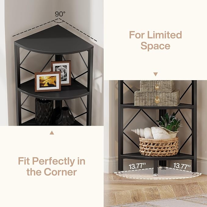Tribesigns 7-Tier Corner Shelf, 78.7” Extra Tall Corner Bookcase, Industrial Slim Corner Bookshelf for Small Narrow Space, Wood Corner Shelf Stand Storage Rack for Living Room, Home Office