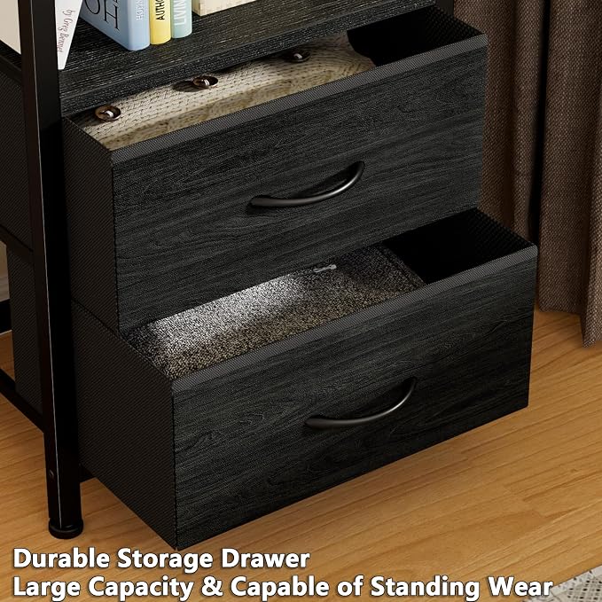 Furnulem 4-Tier Corner Shelf, Bookshelf with 2 Storage Drawers, 57.28”Tall Narrow Bookcase, Standing Shelf Organizer Unit for Living Room, Bedroom, Metal Frame, Wood Display Shelf | 57.28”Tall Bookcase for Bedroom,Living Room,Display Cabinet with Metal...
