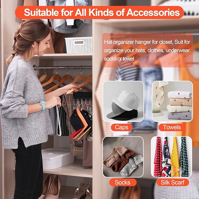 Hat Rack for Baseball Caps, 3Pack Hat Organizer, Black