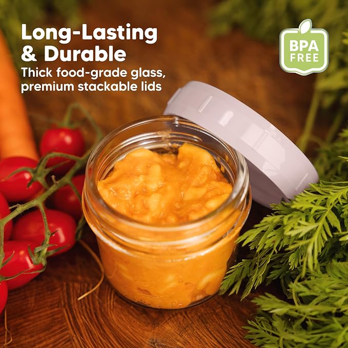 12pk 4oz Glass Baby Food Containers with Lids, Leak-Proof (Musk Dusk) | Microwavable Small Glass Jars, Baby Purees, Toddler Snack Storage Containers, BPA-Free, Dishwasher-safe, Freezer Safe