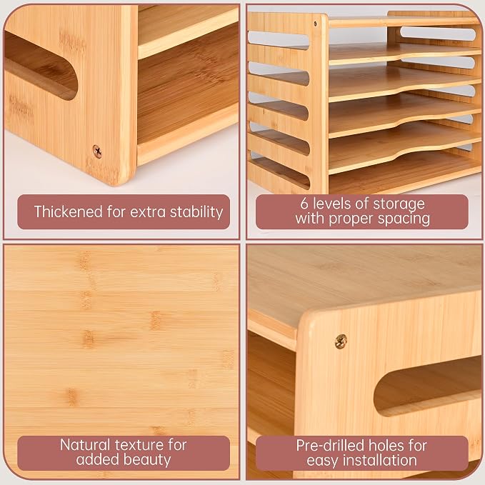 Cookie Sheet Organizer for Cabinet, 6 Tier Sheet Pan Organizer, Baking Sheet Organizers Inside Cabinet, Bamboo Kitchen Organizer for Bakeware and Cutting Board