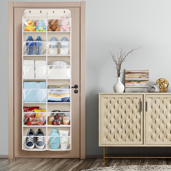 Univivi Hanging Door Organizer, 6 Tiers Large Over Door Storage, Beige | High Load-Bearing Capacity, 4 Sturdy Hooks, Easy Installation, Hanging Door Organizer for Closet, Bedroom, Nursery, Sundries