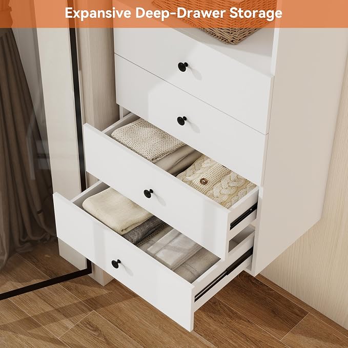 GraceGrove 71" High Modular Wooden Closet Organizer System with 3 Shelves &2 Drawers, Wall Mount Shelving with Storages, Walk in Closet Bedroom Organization,Closet Organizers and Storage, White