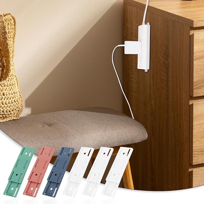 Giantree 6 Pack Self Adhesive Power Strip Holder, Power Strip Holder Desktop Mobile Punch Free Socket Holder, Desktop Socket Fixer for Kitchen Home Office and Cable Management(Multi)