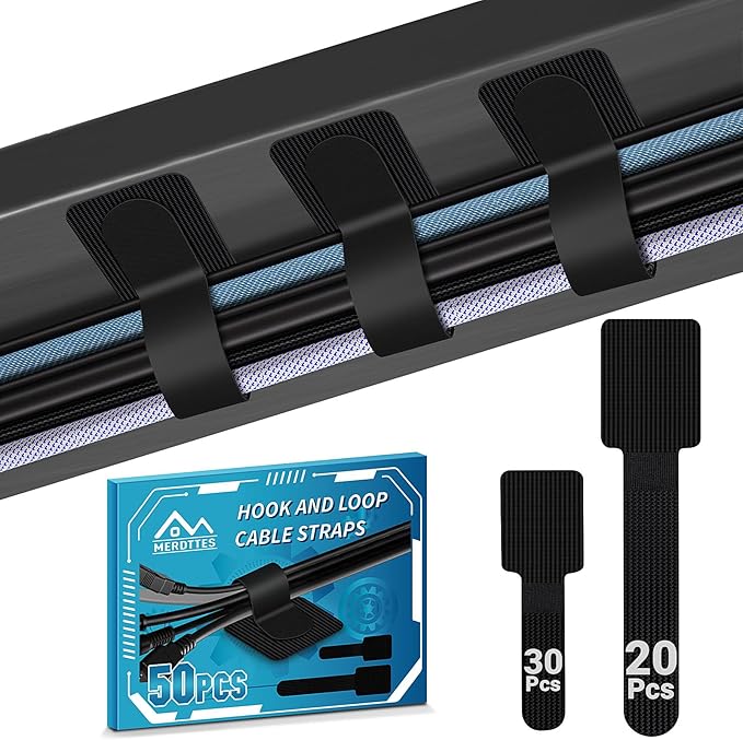 Extended Hook and Loop Cable Ties, Heavy-Duty Self-Adhesive Cable Straps, Cable Management Under Desk Cord Organizer, Adjustable Wire Organizers Cable Clips for Household & Office Essentials, 50PCS