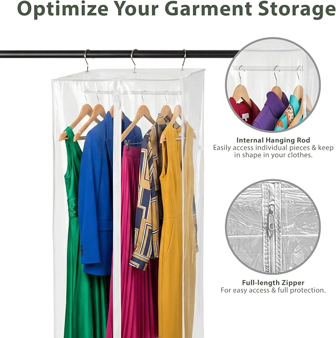 Clear Garment Bag, 42" Hanging Zippered Closet Organizer with Metal Frame – Protects Dresses, Suits & Jackets from Dust and Moisture