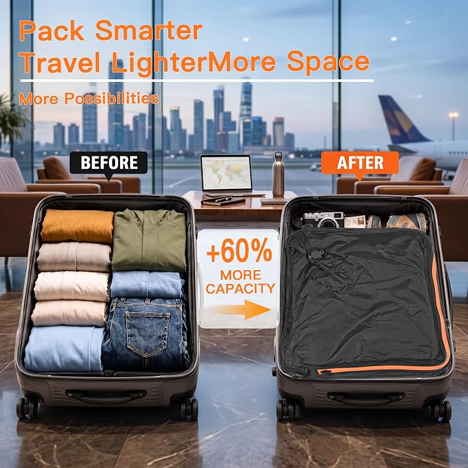 Travel Vacuum Bags With Pump, 2 Pack 40L Compression Kit for Clothes | IPX8 Waterproof; 3-5 Minute Compression; USB-C Cordless Pump; Up To 60-Minute Runtime; Saves Up To 60% Space; Airtight Seal
