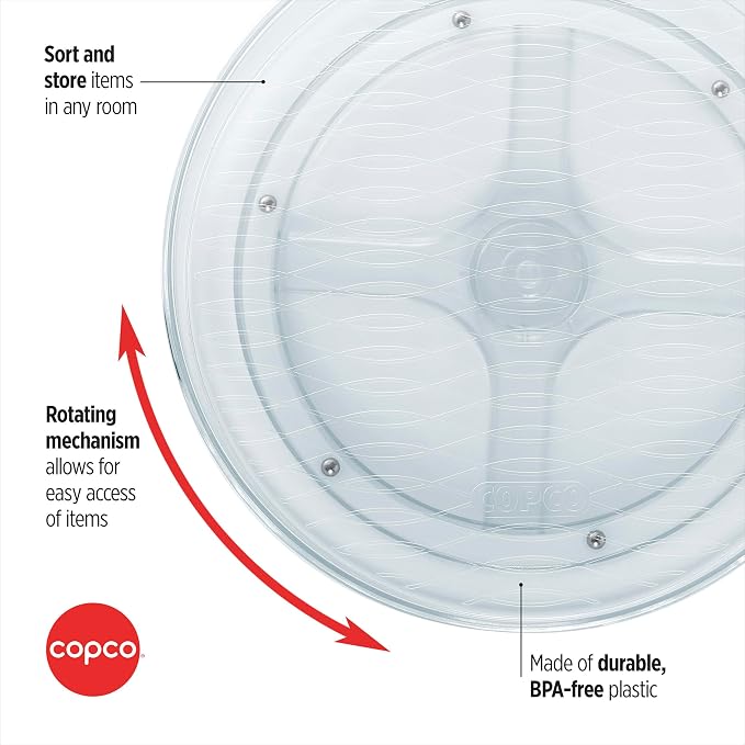 Copco 9 Inch Lazy Susan Turntable Organizer - Clear Plastic Rotating Cabinet Organizer for Kitchen, Pantry, Refrigerator, Bathroom, and Countertop Storage