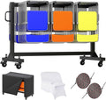 Specraft Folding Chair Rack, Holds 12 Tables or 42 Chairs with 30 PCS Chair Covers, 550 lbs Capacity, Heavy-Duty Cart with Wheels, Elastic Cords, Cover, Glossy Black