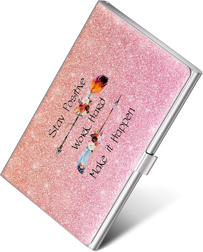 MaxGear Stainless Steel Business Card Holder, Slim Card Case, Pink | Soft Interior Lining, Buckle Closure, Fits Standard Business Cards and Credit Cards