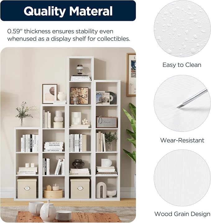 3 Cube Storage Organizer Single Row, Cube Shelf with Heavy-Duty Thick Boards, 13.31" L x 9.37" W x 36.93" H, Smooth Easy-Clean Panels, Simple Assembly, for Living Room Bedroom Office, White