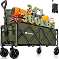 Hikemoon 34'' Extra Long Collapsible Wagons Carts Foldable, 360LBS Heavy Duty Folding Beach Wagon with Wheels, Portable Utility Outdoor Cart for Grocery, Garden, Sports, Camping, Green