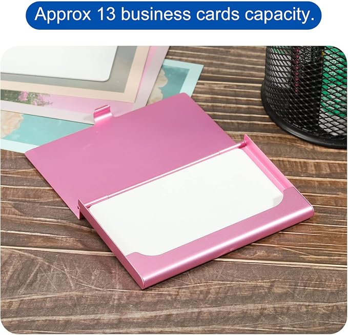 PATIKIL Business Card Holder, Aluminum Alloy Flip Cover Slim Name Cards Case for Women Men, Pink