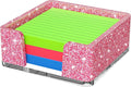 Sticky Note Holder, Glitter Pink Acrylic Notepad Holder 3x3 in Self-Stick Note Dispenser Office Desk Accessories, Memo Pad Holder Organizer for Classroom School Supplies
