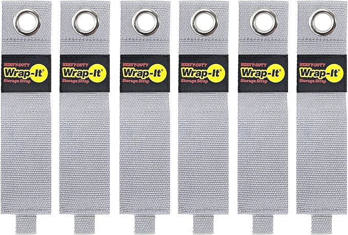 Heavy-Duty Wrap-It Storage Straps - 17" (6-Pack) Silver - Garage Organizer and Extension Cord Hanger for Storage Ideas as an Electric Cord Holder