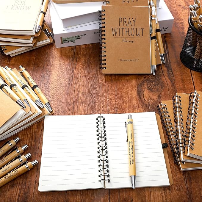 40 Pcs/20 Sets Christian Gifts Bulk Bible Verse Spiral Notebook and Pen Prayer Journal Religious Scripture Notepad Inspirational Christmas Gifts for Bible Study Groups & Church Families (20)