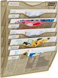 BOHDK Wall File Organizer, Hanging File Folder Mail Organizer, Vertical Mesh Metal Door/Wall Mount Hanging File Holder, Paper Document Magazine Rack with Hooks for Home Office (6 Tier Gold)