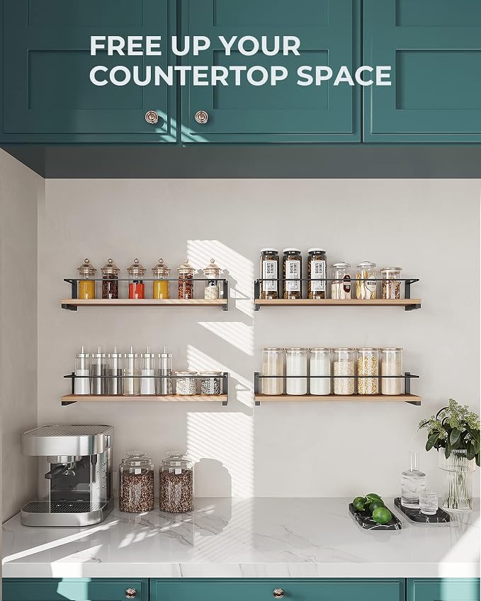 OROPY Wooden Spice Rack Wall Mounted, Over the Stove, Kitchen Wall, 2 Pack | Space-Saving Hanging Rack, Rustic Spice Rack Organizer for Cabinet, for Spice Jars & Seasonings