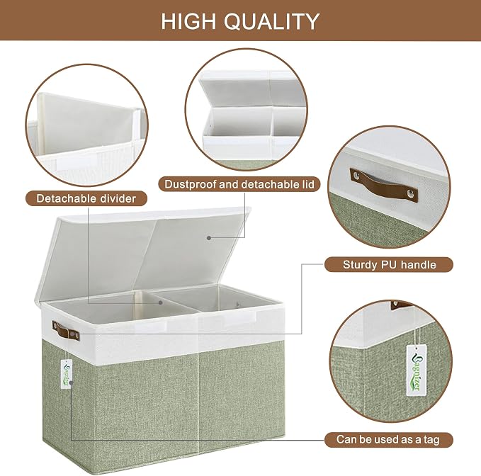 Bagnizer Large Toy Storage Box with Lids, Collapsible Sturdy Baby Storage Organizer Chest Bin Basket for Kids, Boys, Girls, Playroom, Nursery, Bedroom, Closet 25"x13"x16" (Green and White)