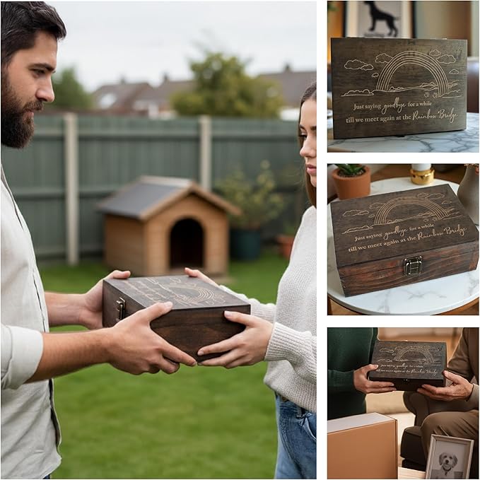 Engraved Pet Memory Box – Wooden Keepsake Box for Dog or Cat Remembrance – Pet Loss Gift – Medium Size – Dark Walnut Finish – 8.5 x 6 x 3 in