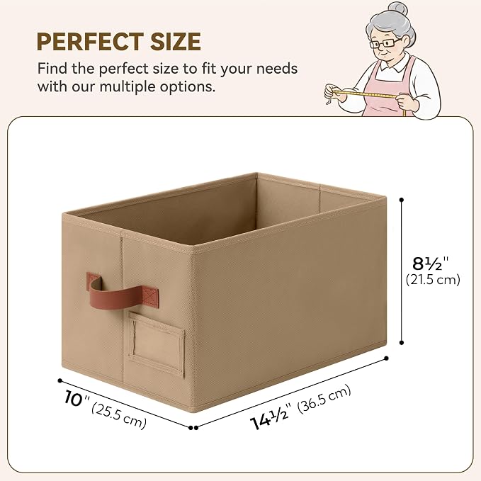 GRANNY SAYS Closet Storage Bins with Label, Closet Organizer Bins, Fabric Storage Basket with PU Handles, Clothing Storage Organizers, Brown, Medium, 3-Pack
