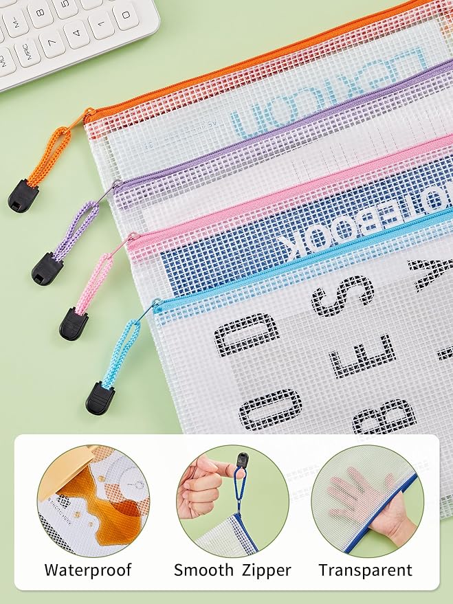 JARLINK 20 Pack 10 Colors Zipper Mesh Document Pouch, 6x9 Inch/A5, Plastic Water-Resistant File Bags, for School Office Supplies, Cosmetics Travel Storage, Assorted Color