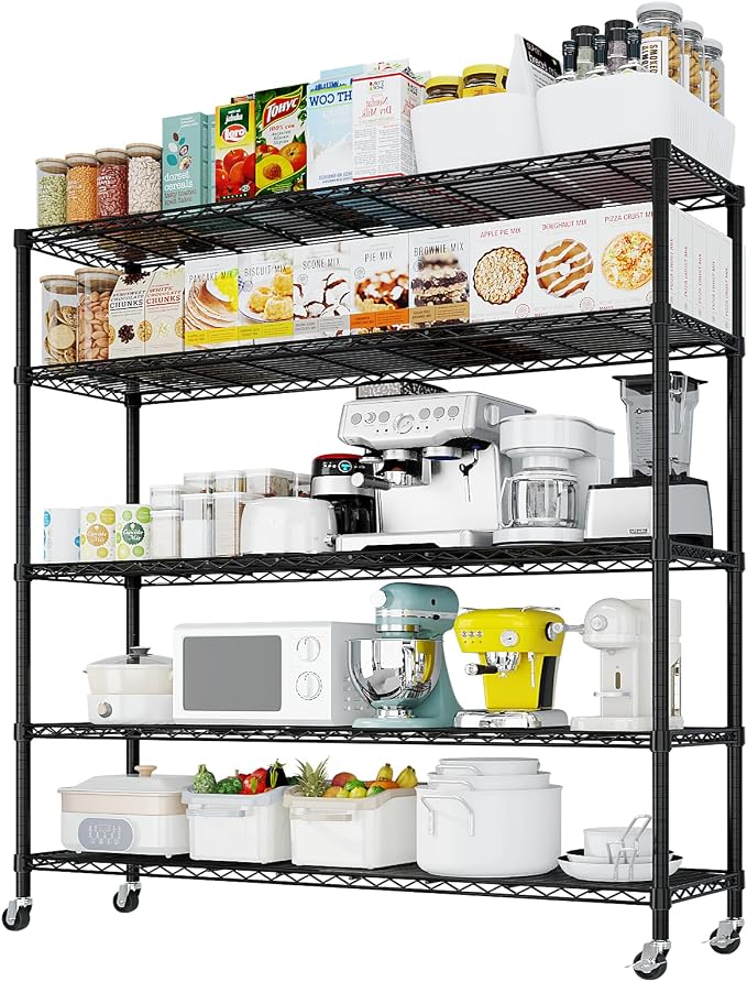 Karl home Heavy Duty 5-Tier Storage Shelving,Black Adjustable Metal Rack | 3125LBS Capacity Wire Storage Shelving Unit, 74.02"H x 59.06"W x 17.72"D, Multipurpose Organizer for Garage, Kitchen