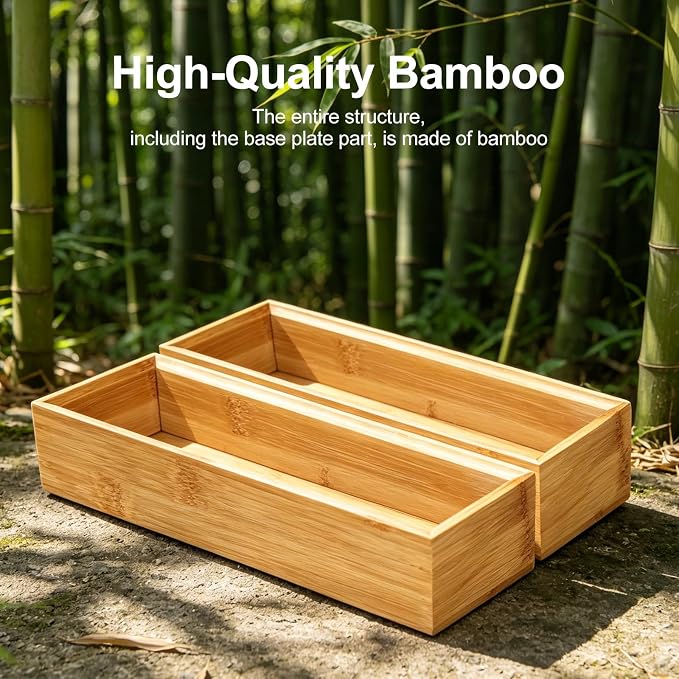 Kitchen Bamboo Drawer Organizer Set of 2, Small Narrow Stackable Drawer Organizer for Silverware, Utensils, Cutlery, Flatware, Junk Drawer, Dresser, Bathroom, 12" x 3" x 2"