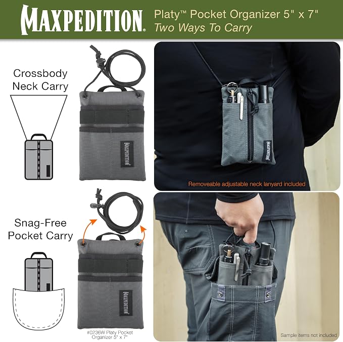 MAXPEDITION Platy Pocket Organizer, Durable EDC Tool Pouch for Men, Neck Wallet with Paracord Lanyard, Holds Flashlight, Multitool, Pen, Notebook