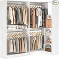 Unikito Corner Closet System, 72" L-Shaped Closet Organizer with 4 Hanging Rods, Heavy Duty Wood Garment Rack with Shelves, Freestanding Walk-in Closet Storage Tower for Bedroom, White