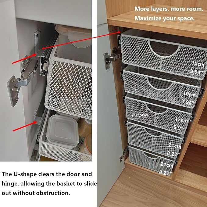 Pull Out Closet Drawer for Clothes | Sliding Wire Basket for Wardrobe Cabinets | Roll Out Storage Organizer | Side Mounting | for Home, Kitchen,Pantry