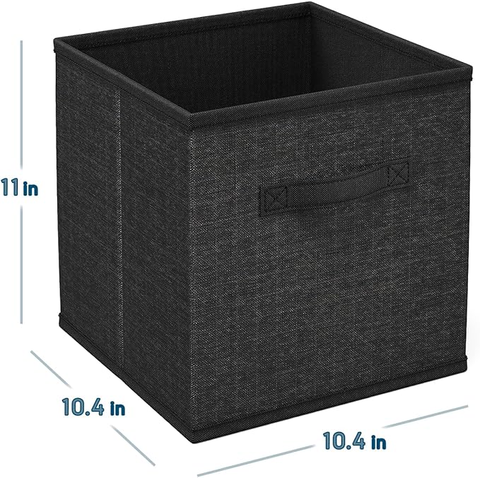 Nestl Foldable Fabric Storage Bins - 6 Cube Organizer with Handles, Black, 11-Inch for Bedroom, Playroom and More