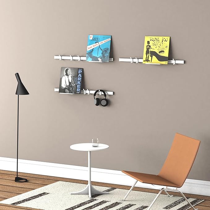 Modern Aluminum Wallmount Organizer, 32.3" Rail with Adjustable 4 Hooks, Wall Rail (Ivory) (Black, 32.3" Rail with Shelf Tray & 3 Hooks)