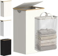 efluky Laundry Basket with Lid and Removable Bag, 100L Tall Laundry Hamper with Bamboo Handles, Aesthetic Dirty Clothes Bin for Laundry Room, Bathroom, Bedroom and Dorm, Beige