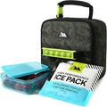 Arctic Zone Kids Lunch Box Combo with Gel Ice Pack and Sandwich Container, Insulated Bag for Travel Lunch, Sensory Fidget Toy Handle, Dino Skeleton Dye